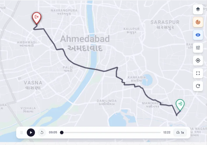 Map replay of a field employee's day in Emp Track Pro